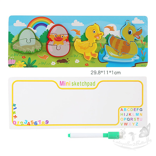 2 in 1 Wooden life cycle puzzle and sketch pad